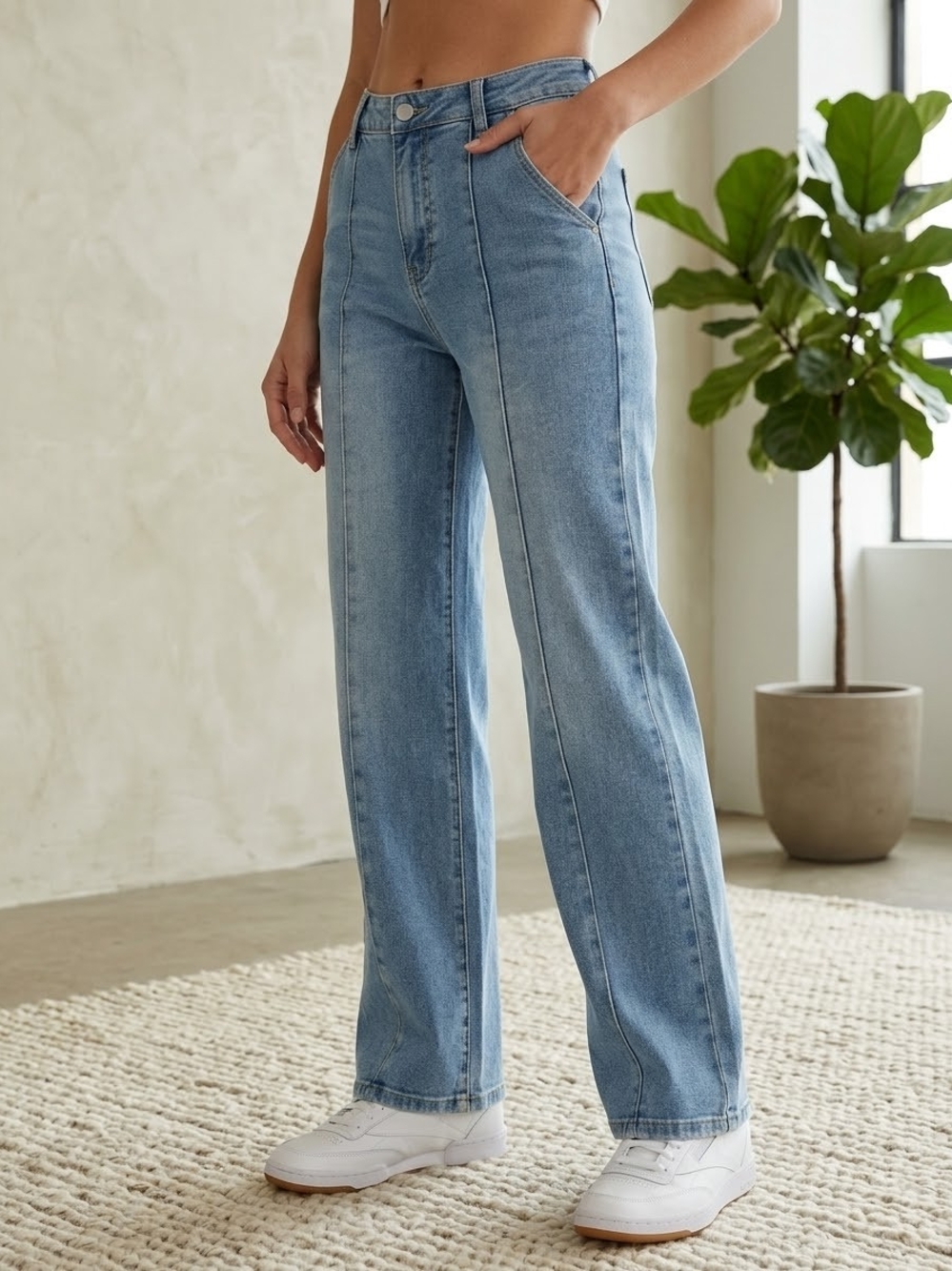 NWT Royalty For Me Front Seam Wide Leg Jeans 16W Tummy Control Light Wash Stretc